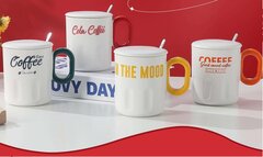 Кружка с крышкой и ложкой, L8,9 W8,9 H10,5 см, дизайн микс