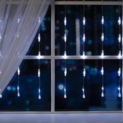 !09 Гирлянда «Занавес» 2.5 x 0.65 м с насадками «Капли», IP20, прозрачная нить, 50 LED, свечение белое, 8 режимов, 220 В