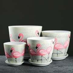 !09 Набор горшков "Фламинго" 4 предмета 1 / 2 / 3,8 / 5,4 л