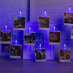 !09 Гирлянда «Нить» 4.5 м с насадками «Прищепки-звёзды», IP20, прозрачная нить, 20 LED, свечение синее, 220 В