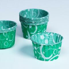 !09 НАБОР ИЗ 50 ШТУК - Форма бумажная "Маффин", зелёный с белыми кольцами, 5 х 4 см.