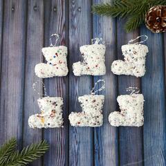 !09 Украшение ёлочное "Сапожки - волшебный перелив" (набор 12 шт) 5х4 см, белый