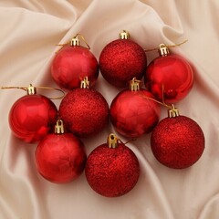 !09 Набор новогодних шаров (набор 9 штук) "Камилла" красный пластик d-6 см.