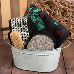 !09 Набор подарочный "MEN" 5 предметов (Мочалка 2 вида, Полотенце 70Х146 см., Щётка, Емкость))