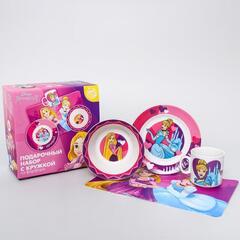 !09 Набор посуды «Мечтай!», 4 предмета: кружка 200 мл, миска d=14 см, тарелка d=16,5 см, коврик в подарочной упаковке Принцессы Дисней