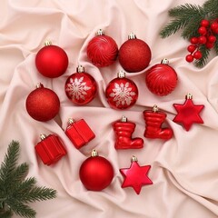 !09 Набор елочных украшений "Дейзи" набор 14 штук (8 шаров, 6 фигурок) цвет красный