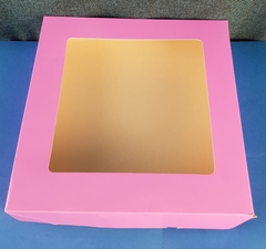 !Набор 5 штук - Коробка картонная, с окном, розовая 21 х 21 х 3 см