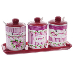 !09 Банка для сыпучих продуктов продуктов, набор из 3-х шт на подставке L27 W9,5 H13 cм цвет бордовый