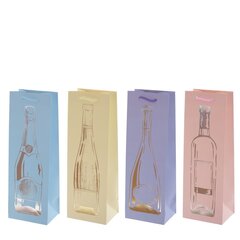 Пакет подарочный для бутылок (бумага 210г/м2, блок микс 12шт), L12 W9 H35 см, 4в.