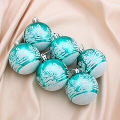 !09 Набор елочных игрушек 6 штук «Зимний лес», шары новогодние, d=6 см. цвет изумруд