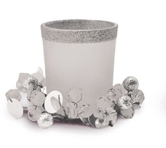 !09 Подсвечник стеклянный "B&H", с декором, высота 7 см цвет серебро в п/у