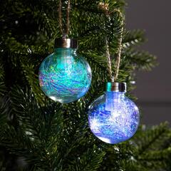!09 Набор ёлочных шаров «Мишура блестящая», 2 шт, d=6 см, 1 LED, от батареек, свечение RGB