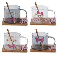 Кружка с ложкой на деревянной подставке, 290 мл, L12,5 W9 H8 см, дизайн микс