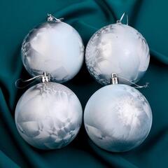 !09 Набор елочных шаров (набор 4 штуки) «Туман» пластик d-8 см. цвет голубой