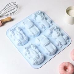 !09 Силиконовая форма для выпечки «Гонки», 29,5×27 см, 6 ячеек (11,5×6,5 см), цвет МИКС