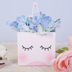 !09 Коробка для цветов с топперами (набор 5 штук) «Новогодний единорог», 10 х 10 х 12 см.