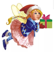 !Декоративное украшение на скотче 10*12 Фея с подарком (картон 210г/м) глиттер уп.9 шт