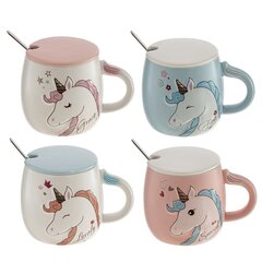 Кружка с крышкой и ложкой, 430 мл, L8,5 W8,5 H9 см, дизайн микс