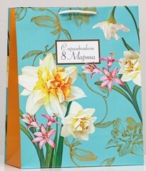 !09 Пакет подарочный (набор 3 штуки) "С праздником 8 Марта", 26 х 32 х 12 см.