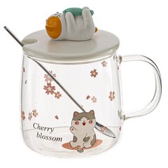 Кружка с крышкой и ложкой 420 мл, L8 W8 H9 см