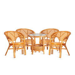 Комплект &quot,PELANGI&quot,  02/15 ( стол со стеклом + 4 кресла ) [без подушек]