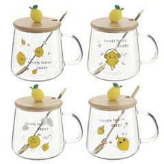 Кружка с крышкой и ложкой, 500 мл, L13 W9 H12,5 см, дизайн микс