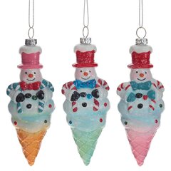 Украшение новогоднее "Снеговик-мороженое", L5,5 W5 H15,5 см, 3в.