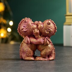 !Фигура  2 штуки "Дракончики целуются" бордовая с позолотой, 8х8х5см