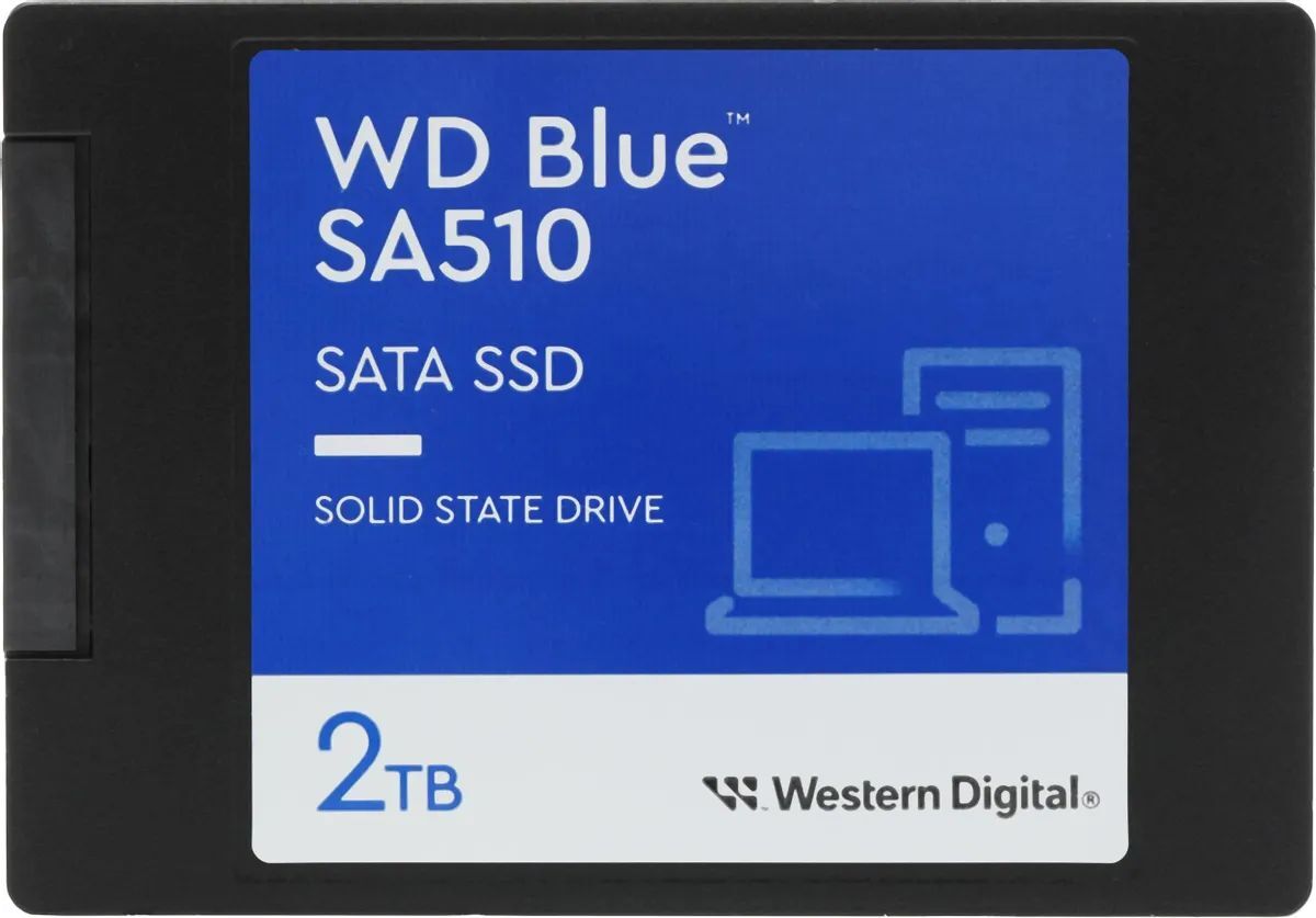 Накопитель SSD 2Tb WD Blue WDS200T3B0A 2.5" Client SATA 6Gb/s, 560/530, IOPS 95/84K, MTBF 1,75M, 3D NAND TLC, 500TBW, Retail (856315