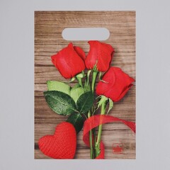 !Пакет "Свежие розы", 20 штук полиэтиленовый с вырубной ручкой, 20 х 30 см, 30 мкм