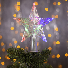 !09 Светодиодная верхушка на ёлку «Звезда прозрачная» 15 см, 10 LED, провод 2 метра, 220 В, свечение RG/RB