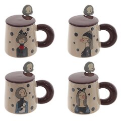 Кружка с крышкой и ложкой, 400 мл, L13,5 W9,5 H9,5 см, дизайн микс