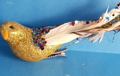 !09 НАБОР 3 ШТУКИ - ЕЛОЧНАЯ ИГРУШКА НА КЛИПЕ "BIRD OF PARADISE" , ПТИЧКА, цвет золотой