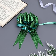 !09 Комплект 15 бант-шар микс: №5 голография, цвет желтый (4 штуки) + №5 голография, цвет зеленый (6 штук) + №4.5 "Тонкие полосы", цвет синий (5 штук)