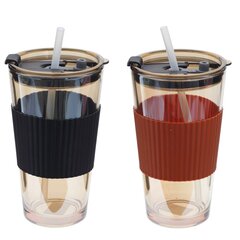 Стакан с трубочкой, 490 мл, L8,5 W8,5 H14,5 см, цвет микс