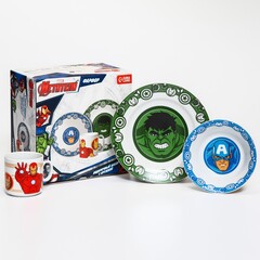 !09 Набор посуды из керамики, 3 предмета: тарелка Ø 16.5 см, миска Ø 14 см, кружка 200 мл, «Мстители», Марвел
