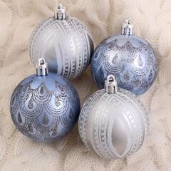 !09 Набор елочных шаров (набор 9 штук) "Загадочный узор", d=6 см, цвет серебристый/голубой