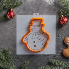 !09 Форма для вырезания печенья и трафарет «Снеговик в шляпе», цвет оранжевый