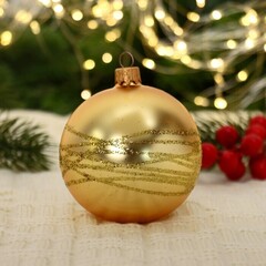 !09 Новогодний Шар 8 см, "Полоски " цвет золото стекло
