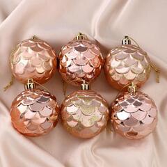 !09 Набор елочных шаров (набор 6 штук) "Шишечки" пластик d-6 см. цвет золотой