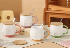 Кружка с крышкой и ложкой, L8,2 W8,2 H9 см, цвет микс