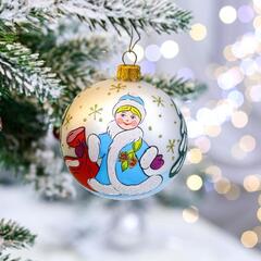 !Ёлочная игрушка Шар "Снегурочка", 80 мм, стекло