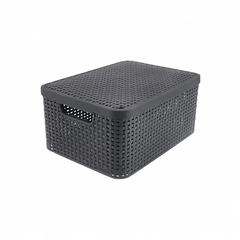 Корзина RATTAN STYLE BOX M  крышка тёмно-серая
