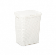 Корзина для белья с крышкой 60л Ротанг белая