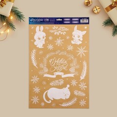 !09 Набор из 2-х наклеек: Наклейка для окон «Новогодние персонажи», многоразовая, 33 × 50 см