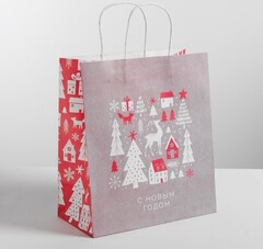 !Пакет-крафт подарочный/2 штуки/ "Олени" 22*25*12 см.