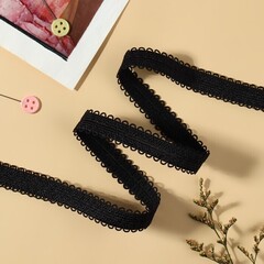 !09 Резинка для бретелей, ажурная, 15 мм, 20 ± 0,5 м, цвет чёрный