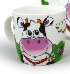 !09 Набор детской посуды "Веселая коровка" 3 предмета: кружка, тарелка, салатник