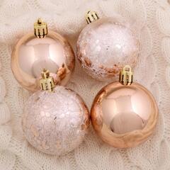 !09 Набор елочных шаров (набор 8 штук) "Гламурный перелив" пластик d-6 см. цвет розово бежевый