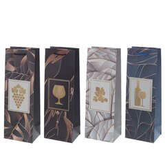 Пакет подарочный  для бутылок (бумага 210г/м2, блок микс 12шт), L12 W9 H35 см, 4в.